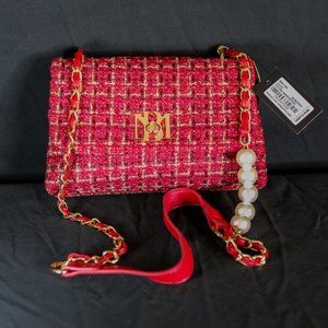 BADGLEY Mischka NWT Red Tweed Crossbody Bag